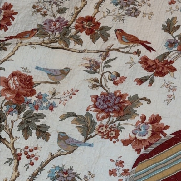 Waverly Charleston Chirp Reverses scalloped Birds Toile cottage farm Full Queen - Picture 10 of 16